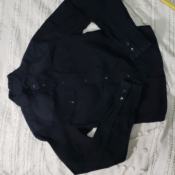 Gstar women's long sleeve button down with ruffle neck detail and cuffs small - Picture 1 of 5